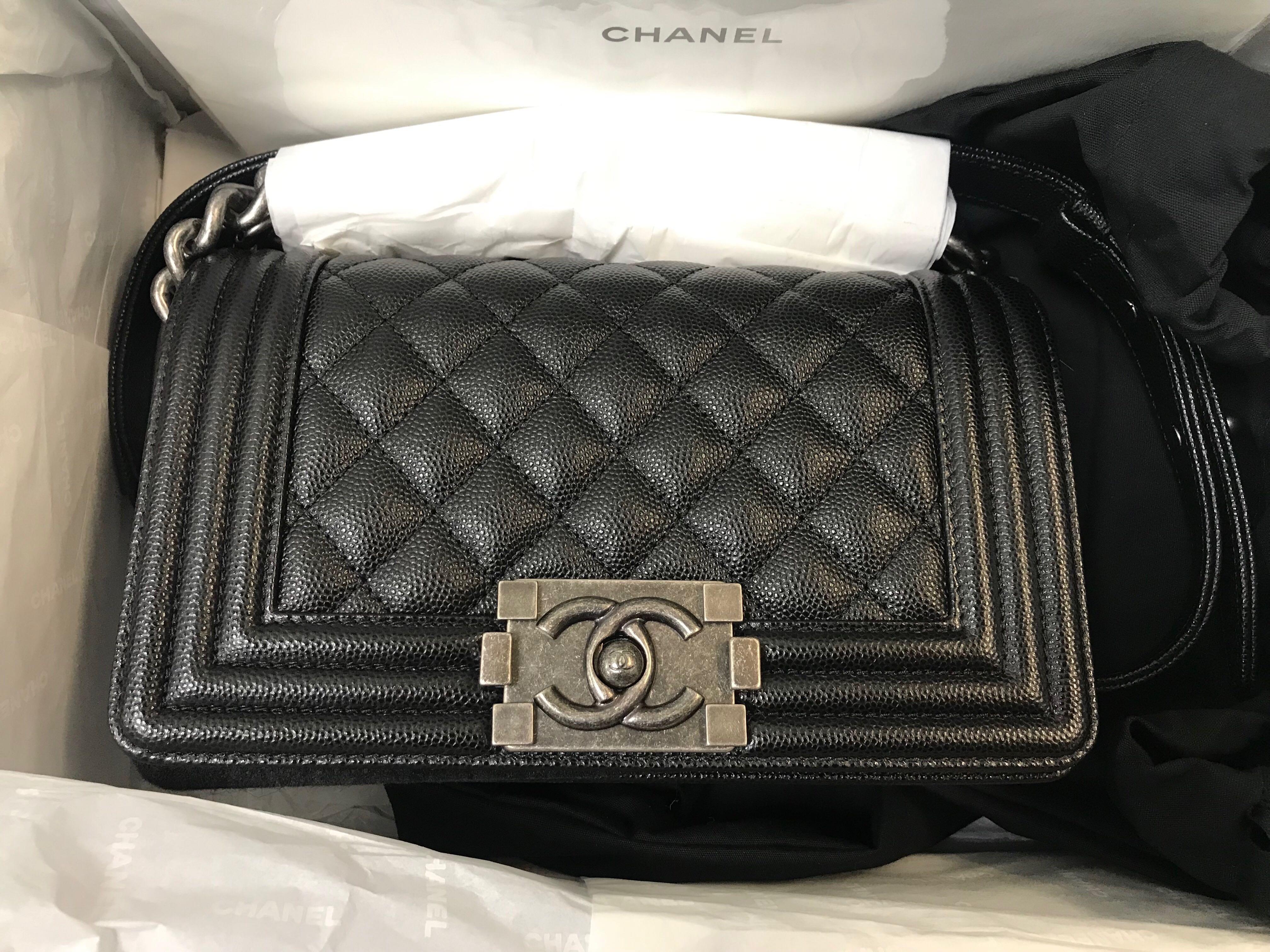 Chanel Black Caviar Leather & Ruthenium Finish Metal Small Boy Bag A67085 6