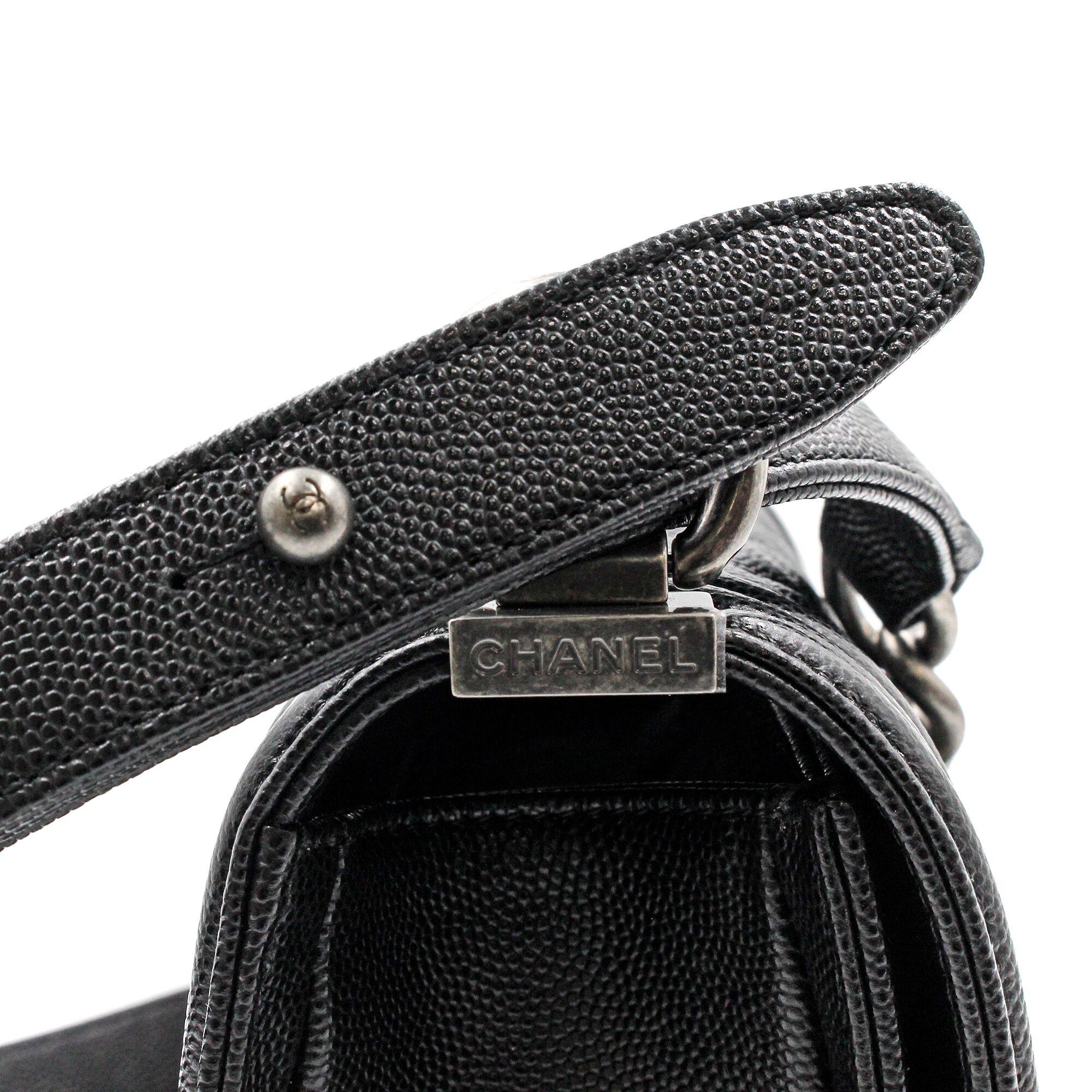 Women's Chanel Black Caviar Leather & Ruthenium Finish Metal Small Boy Bag A67085