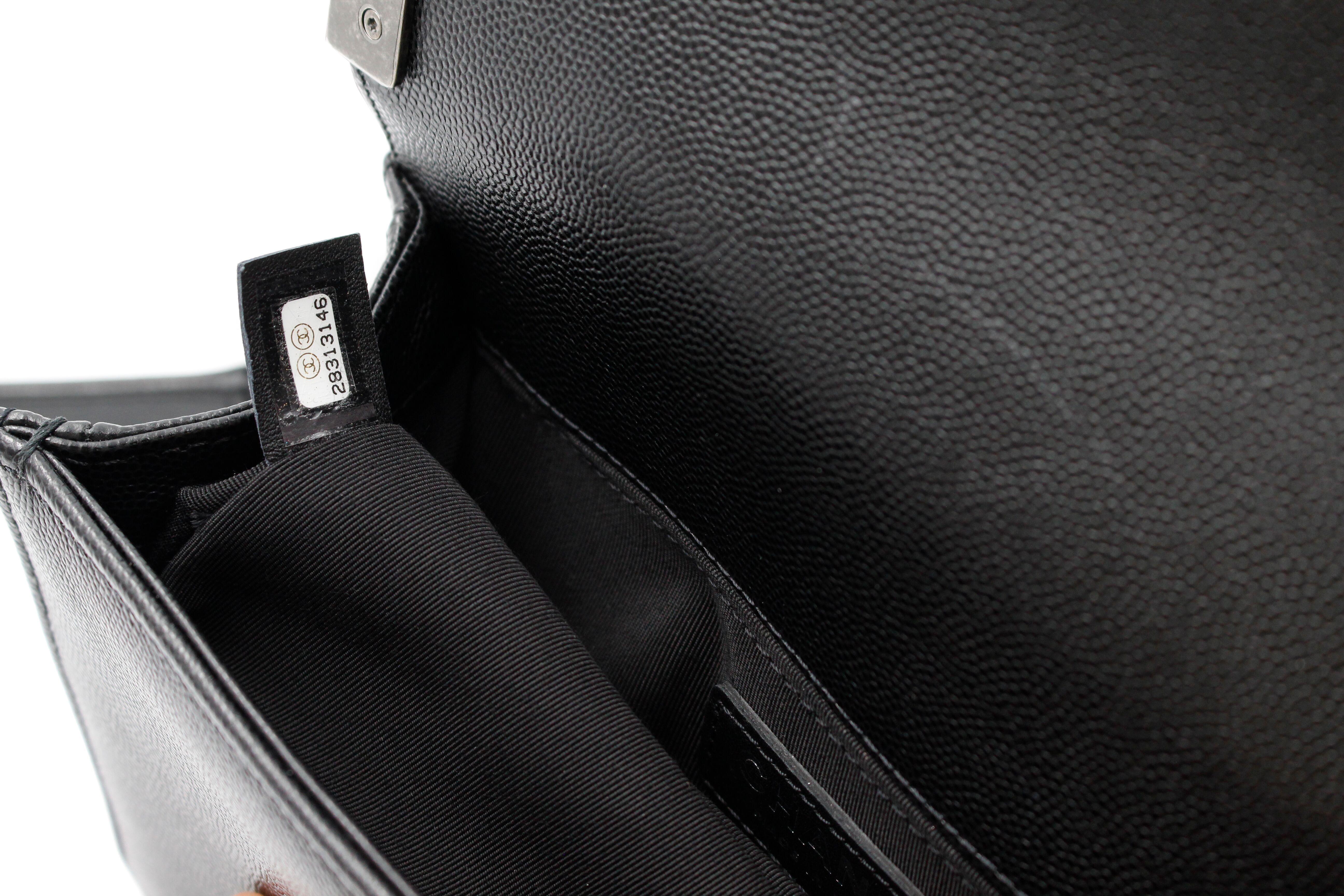 Chanel Black Caviar Leather & Ruthenium Finish Metal Small Boy Bag A67085 1