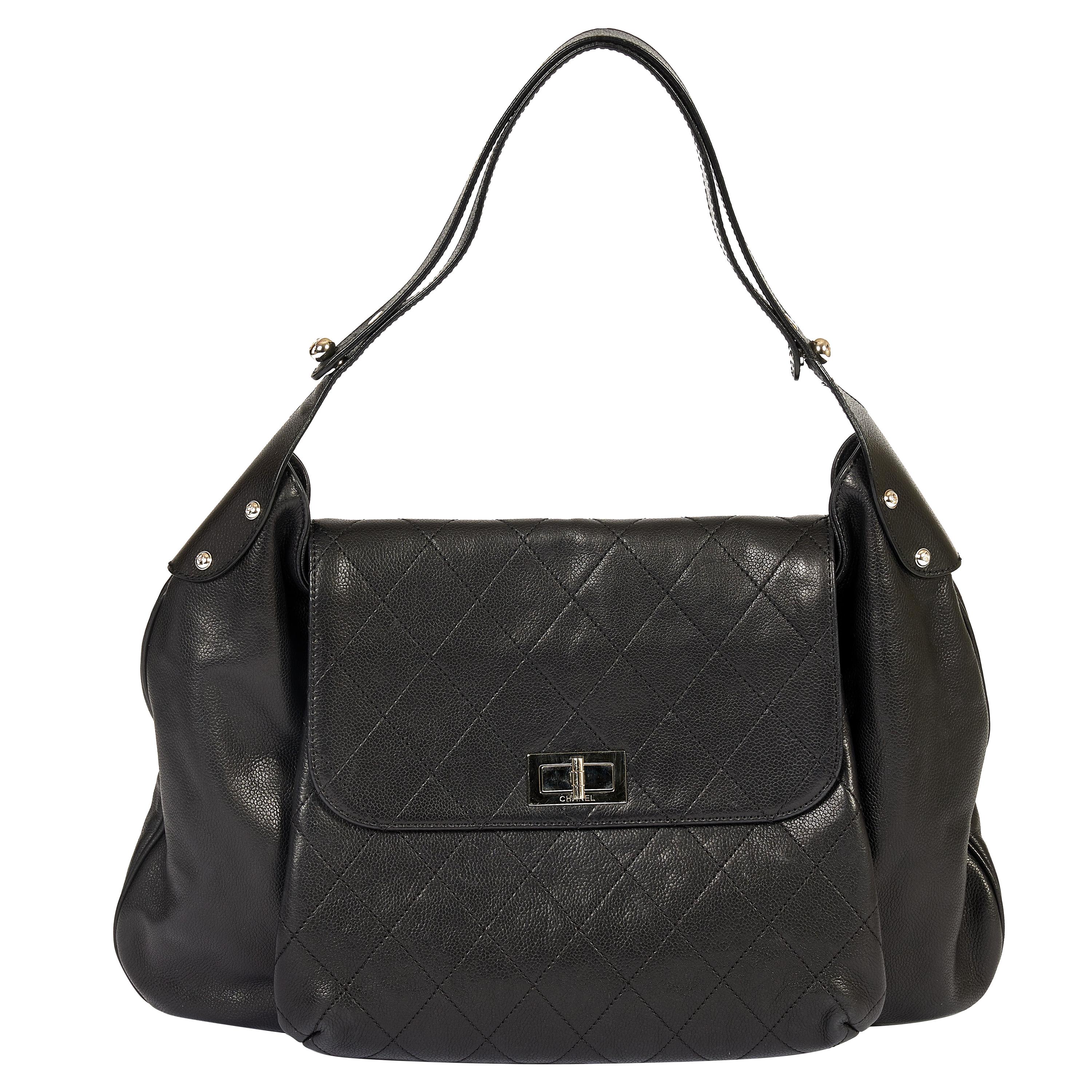 Chanel Black Caviar Leather Shoulder Bag For Sale
