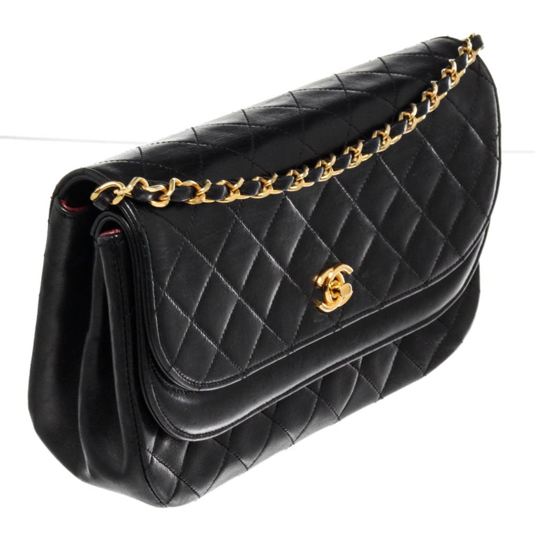 Chanel Black Caviar Leather Single Flap Shoulder Bag with caviar