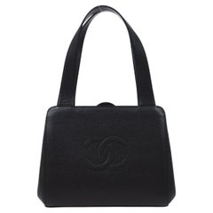CHANEL Schwarze Kaviar-Ledertasche im Kelly-Stil für den Abend