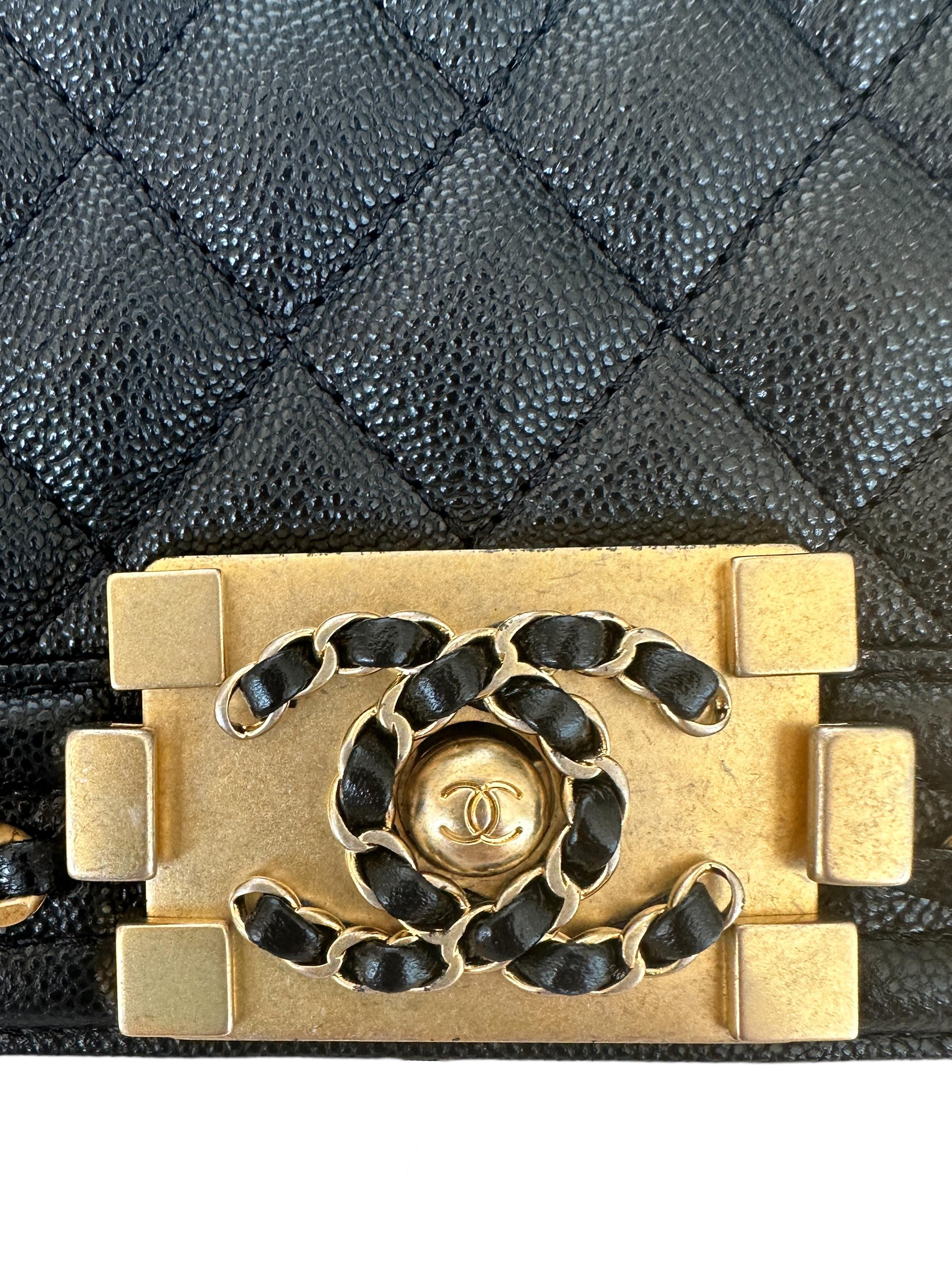 Chanel Black Caviar Leather Small Quilted Chain Around Boy Bag For Sale 5