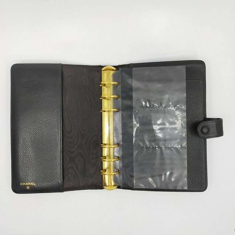 Chanel Black Caviar Leather Small Ring Agenda Diary Cover Notebook 863283  at 1stDibs