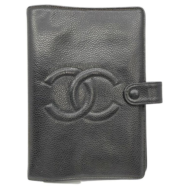 Chanel Black Caviar Leather Small Ring Agenda Diary Cover Notebook 863283  at 1stDibs