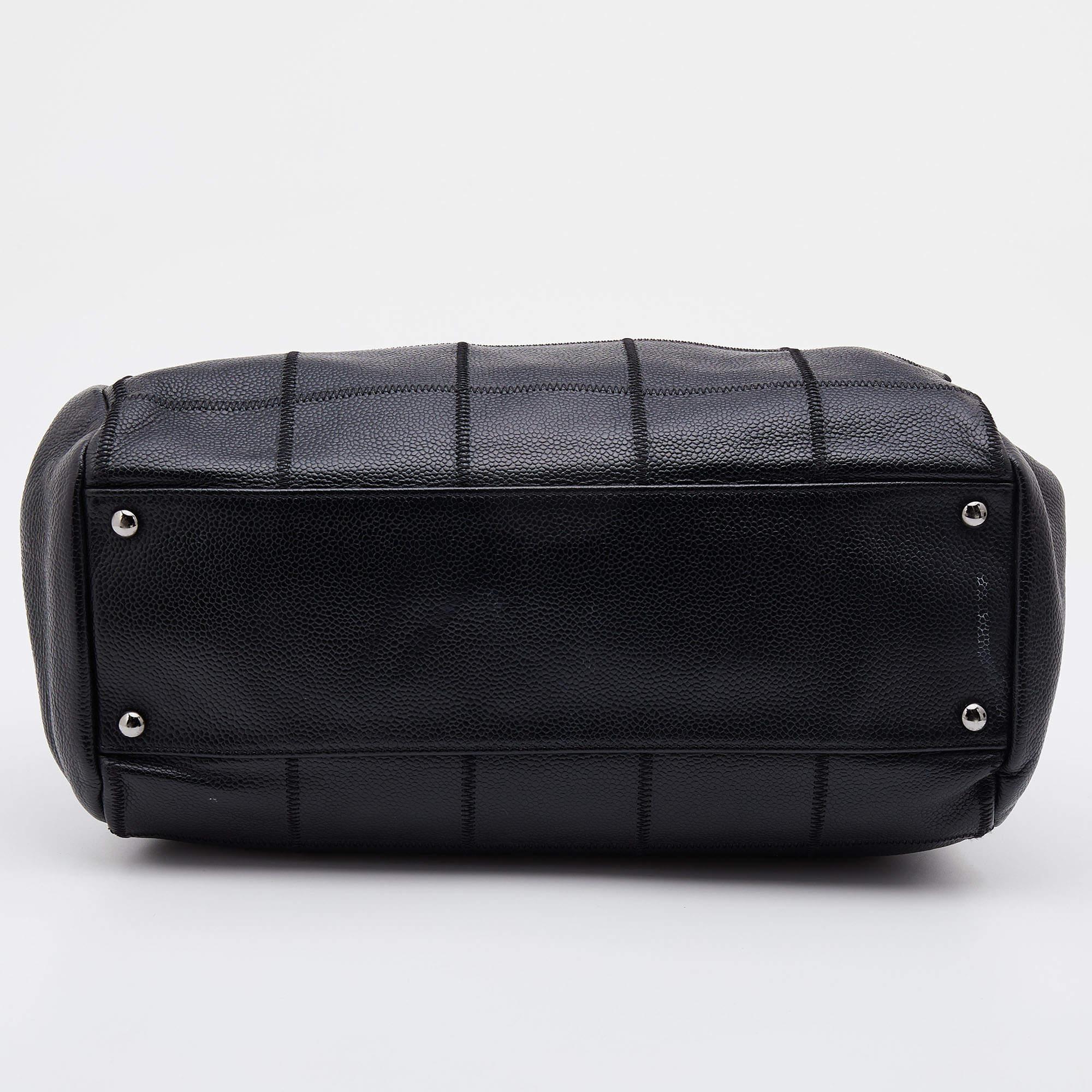 Chanel Black Caviar Leather Square Quilt LAX Bowler Bag 1