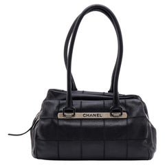 Chanel Black Caviar Leather Square Quilt LAX Bowler Bag