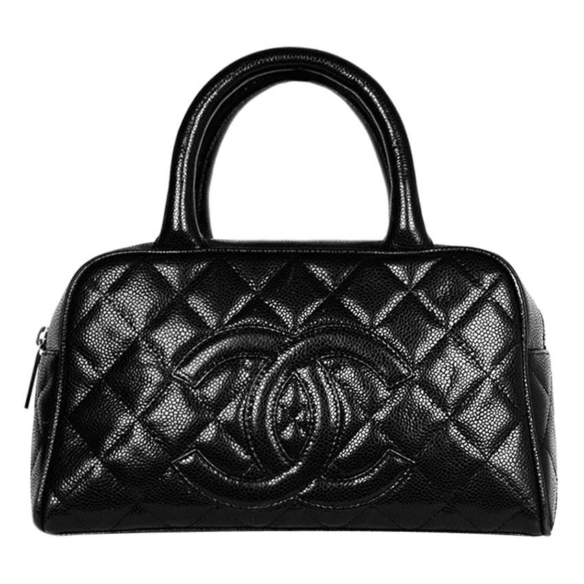 Chanel Black Caviar Leather Timeless CC Bowler Bag For Sale at