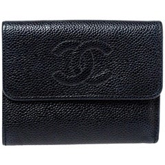 Chanel Black Caviar Leather Timeless CC Flap Compact Wallet