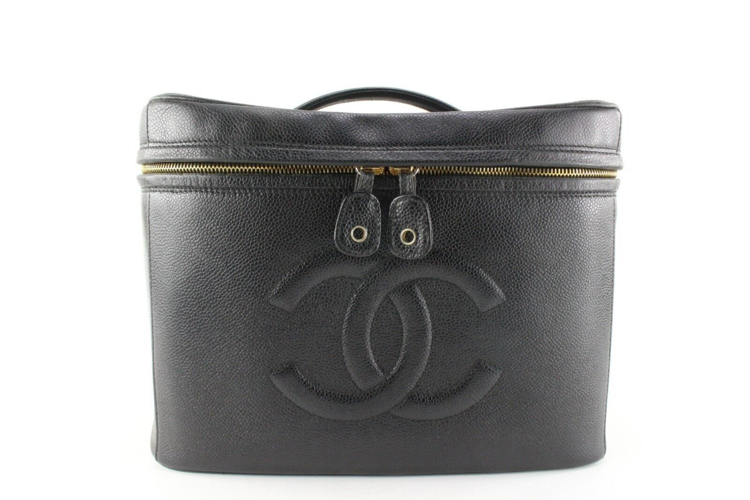 Chanel Black Caviar Leather Timeless CC Logo Vanity Case Trunk Jumbo 3CC0413 For Sale 8