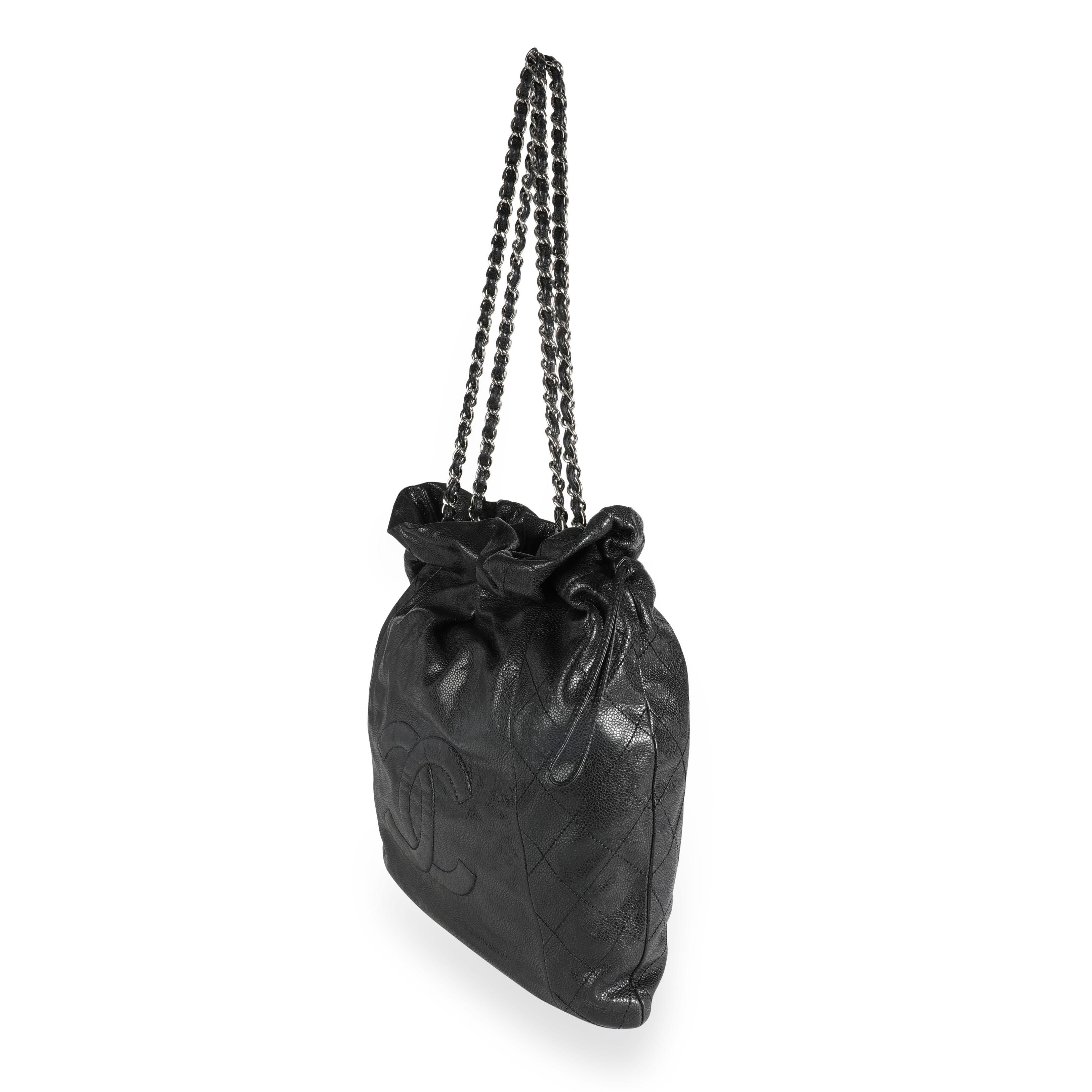 Chanel Black Caviar Leather Timeless Drawstring Tote 5