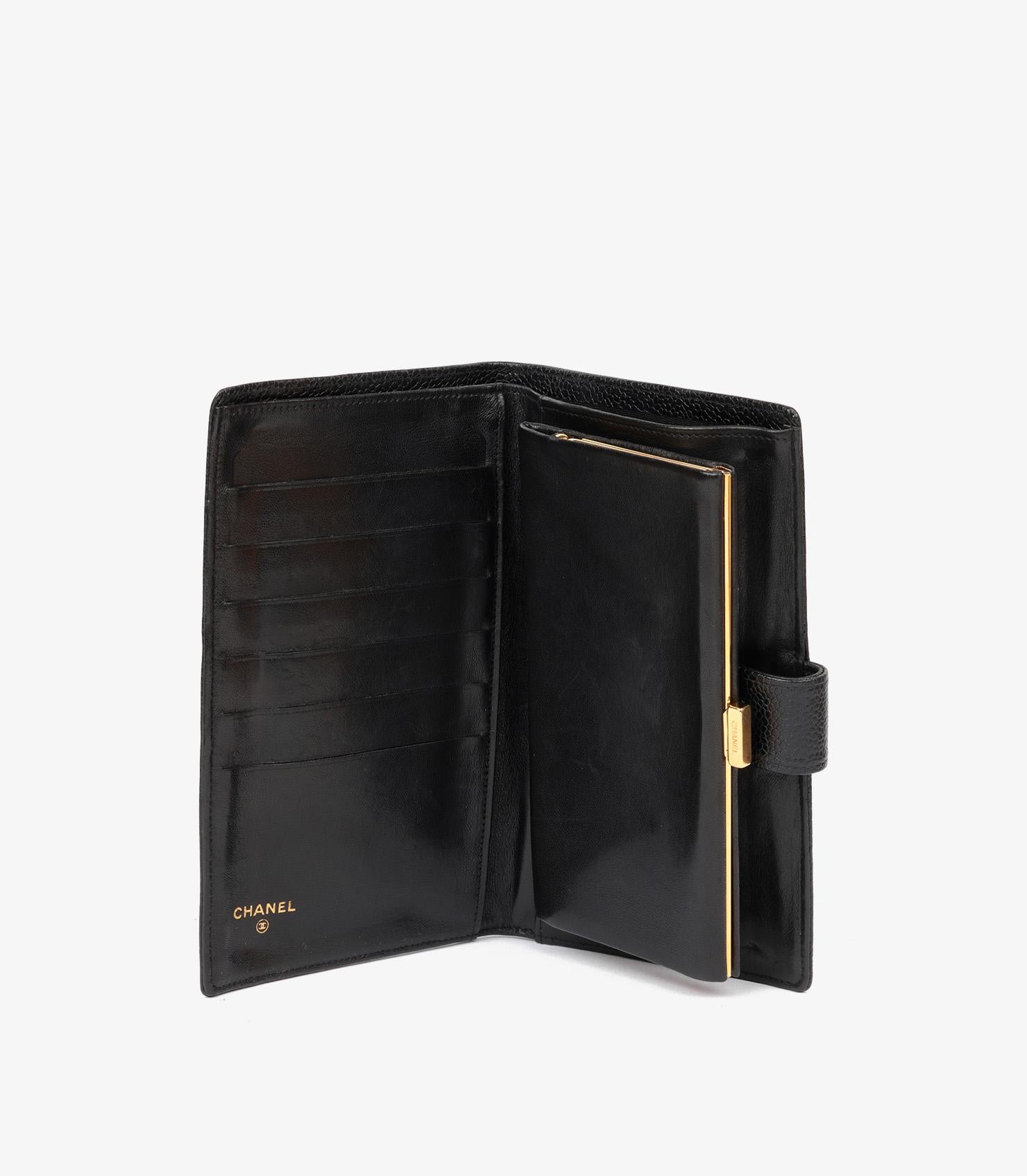 Women's or Men's Chanel Black Caviar Leather Timeless Long Wallet For Sale