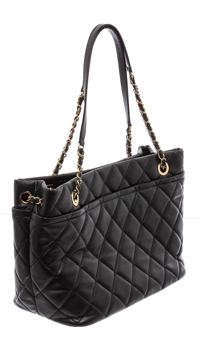 Chanel Black Caviar Leather Timeless Soft Shopper Tote Bag at