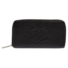 Chanel Black Caviar Leather Timeless Zip Around Wallet