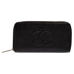 Chanel Black Caviar Leather Timeless Zip Around Wallet