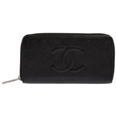 Chanel Black Caviar Leather Timeless Zip Around Wallet