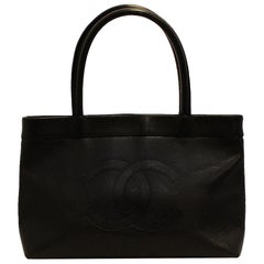 Chanel Black Caviar Leather Top Handle Tote
