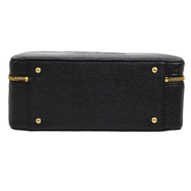 Women's CHANEL Black Caviar Leather Top Handle Travel Tote Cosmetic Vanity Shoulder Bag