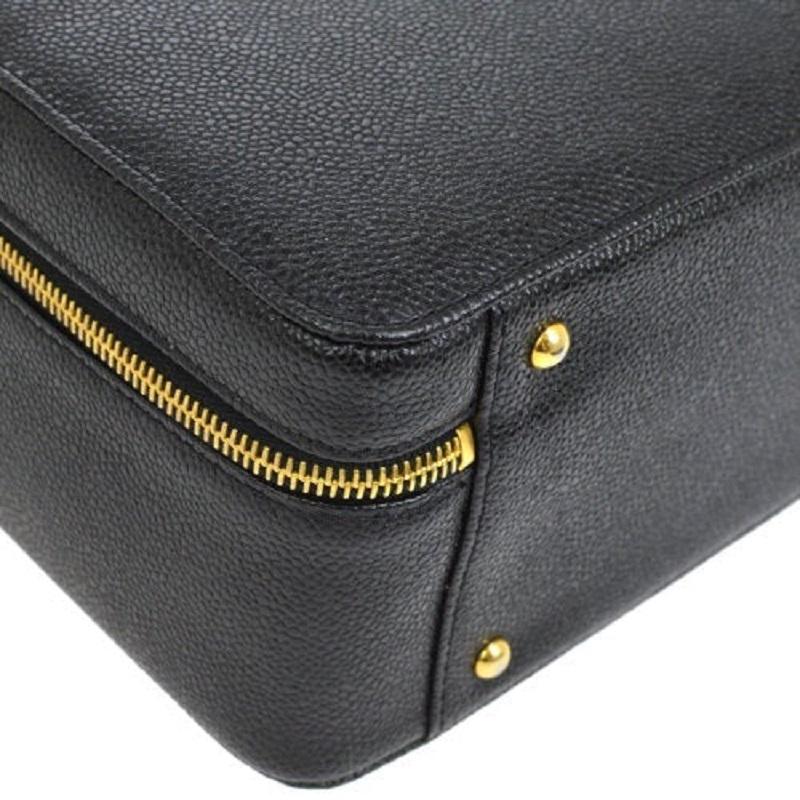 CHANEL Black Caviar Leather Top Handle Travel Tote Cosmetic Vanity Shoulder Bag 2