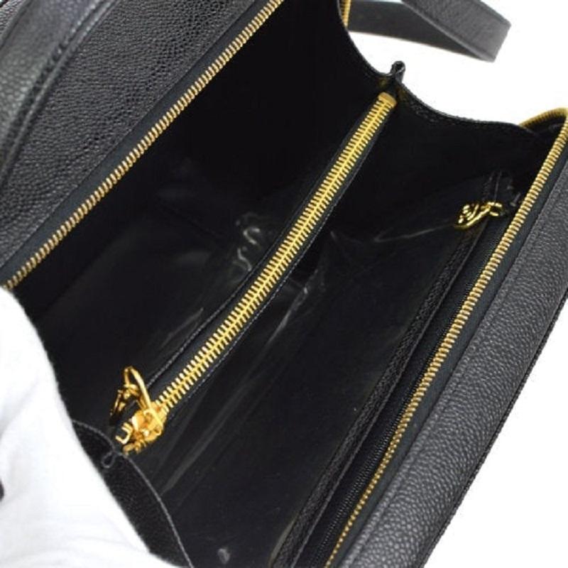 CHANEL Black Caviar Leather Top Handle Travel Tote Cosmetic Vanity Shoulder Bag 3