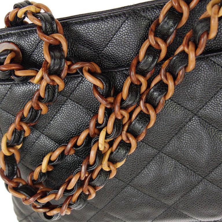 Chanel Black Caviar Leather Tortoise Shel Carryall Travel Large Shopper