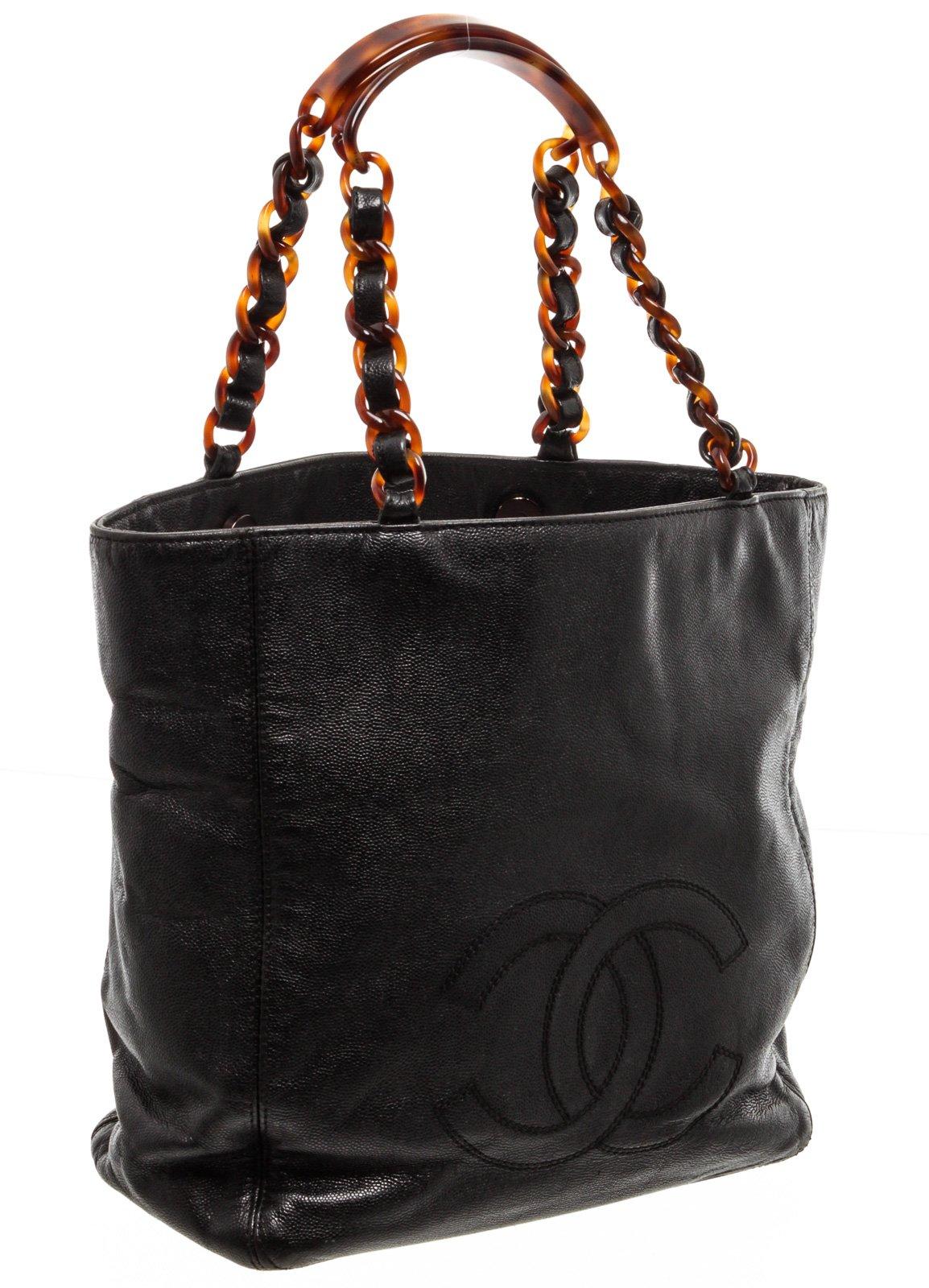 Women's Chanel Black Caviar Leather Tortoise Shell Tote Bag