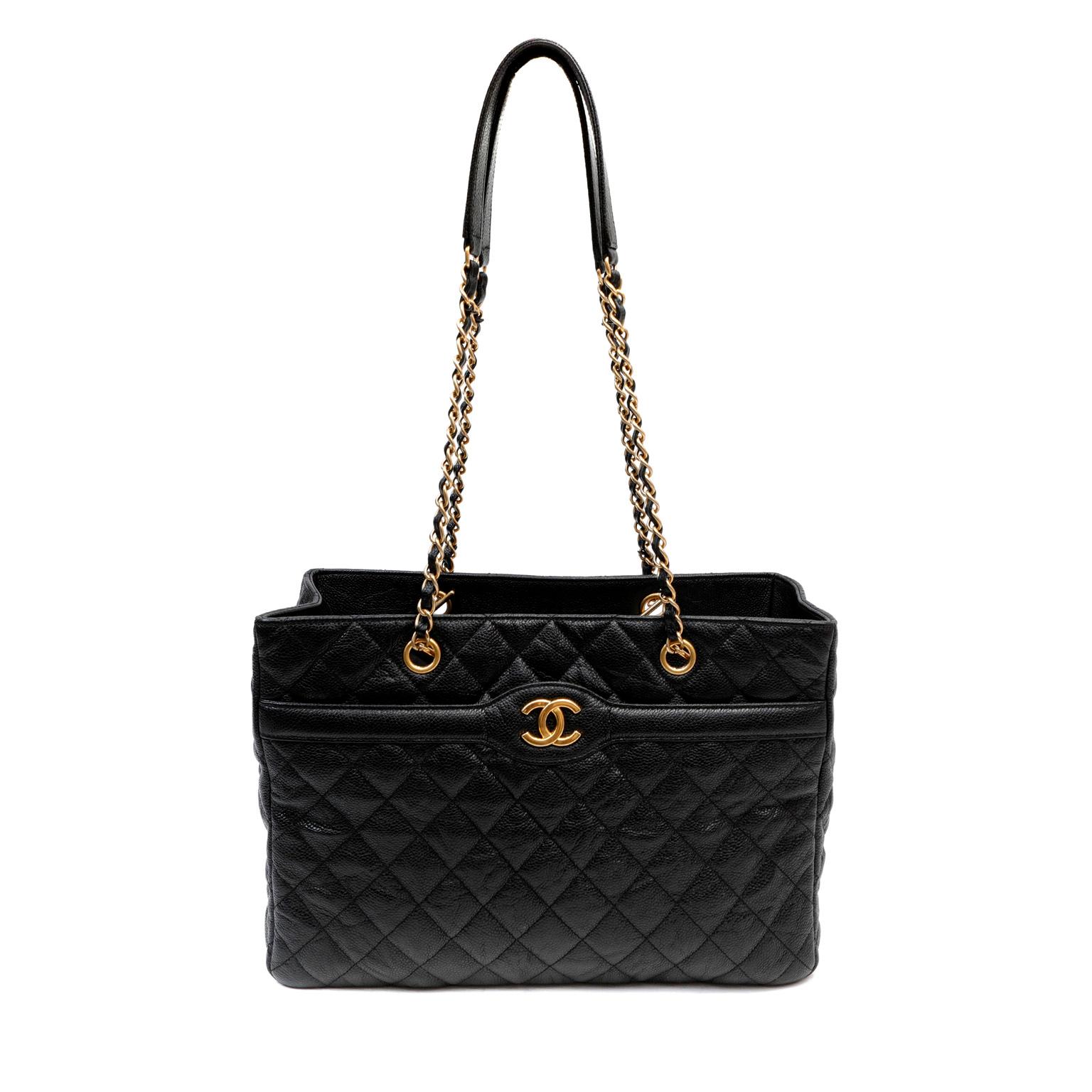 Women's Chanel Black Caviar Leather Tote  For Sale