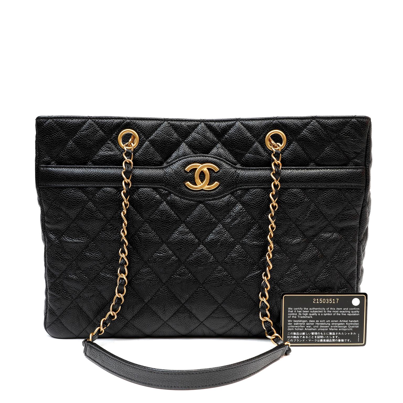 Chanel Black Caviar Leather Tote  For Sale 1