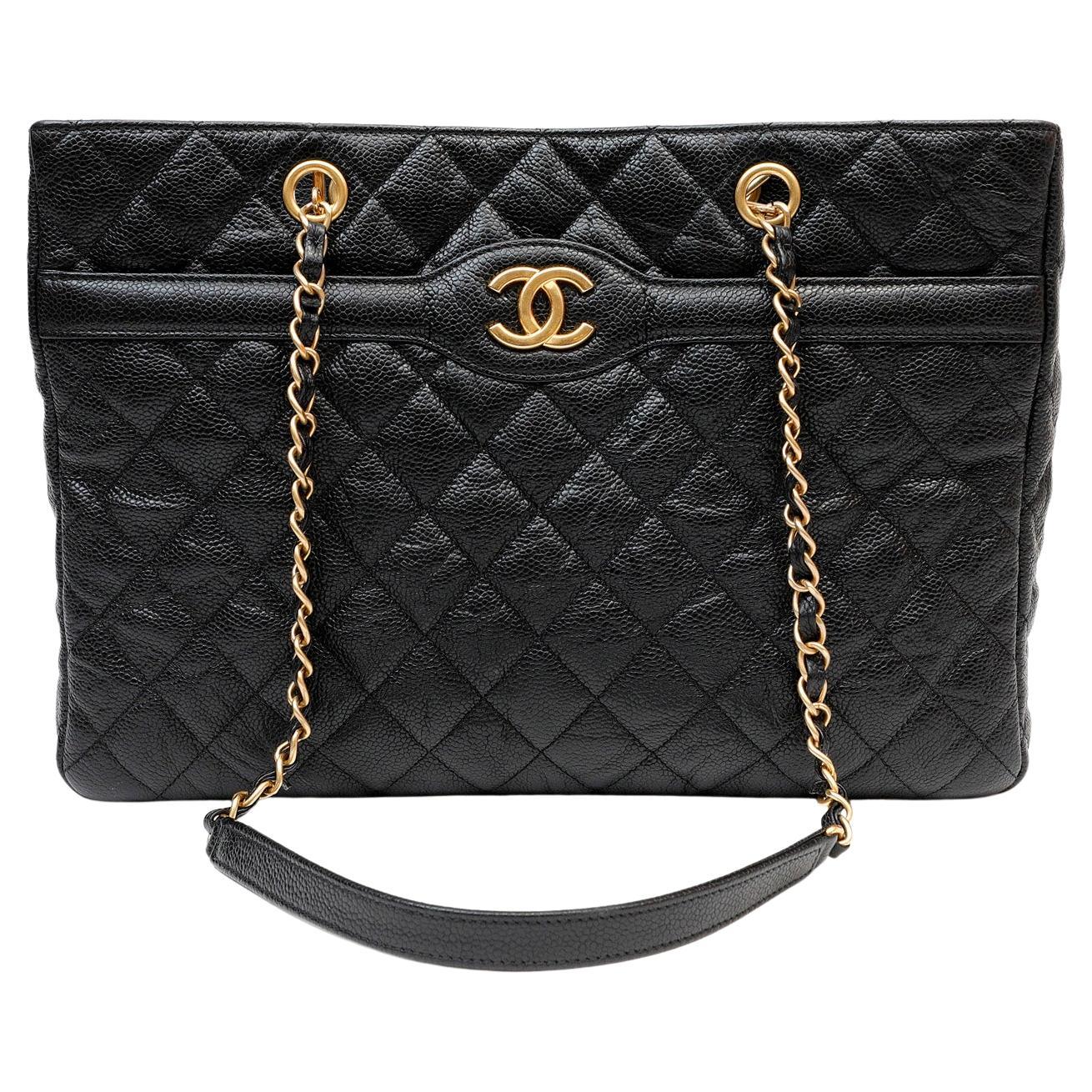 Chanel Black Caviar Leather Tote  For Sale