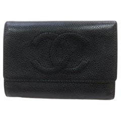 Vintage Chanel Black Caviar Leather Trifold CC Logo Wallet  862108