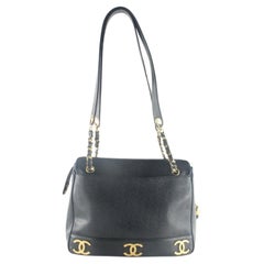 Chanel Black Caviar Leather Triple C 24K Gold Plated Chain Tote 5CK103K