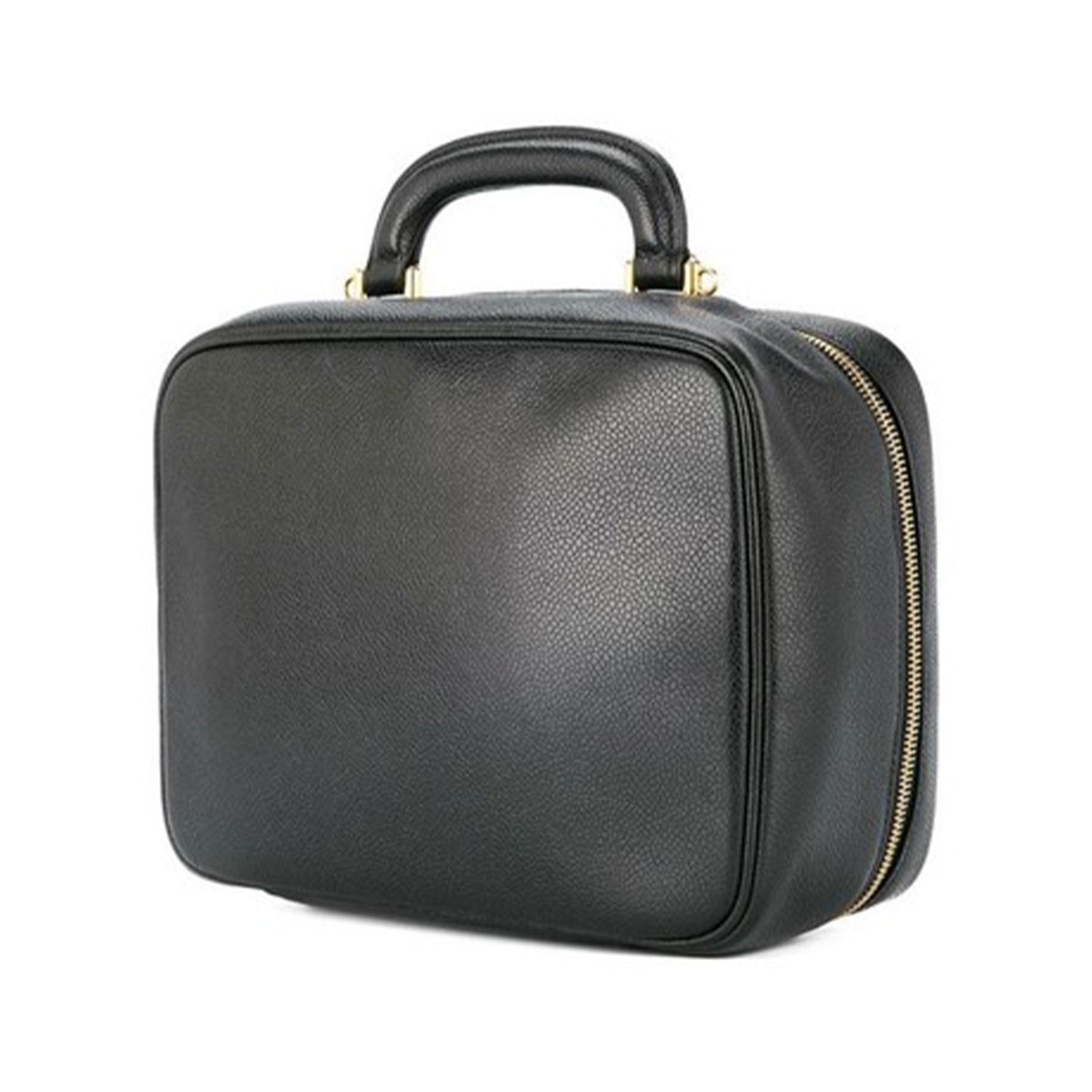 Women's or Men's Chanel Black Caviar Leather Vanity Case Large Top Handle Tote For Sale