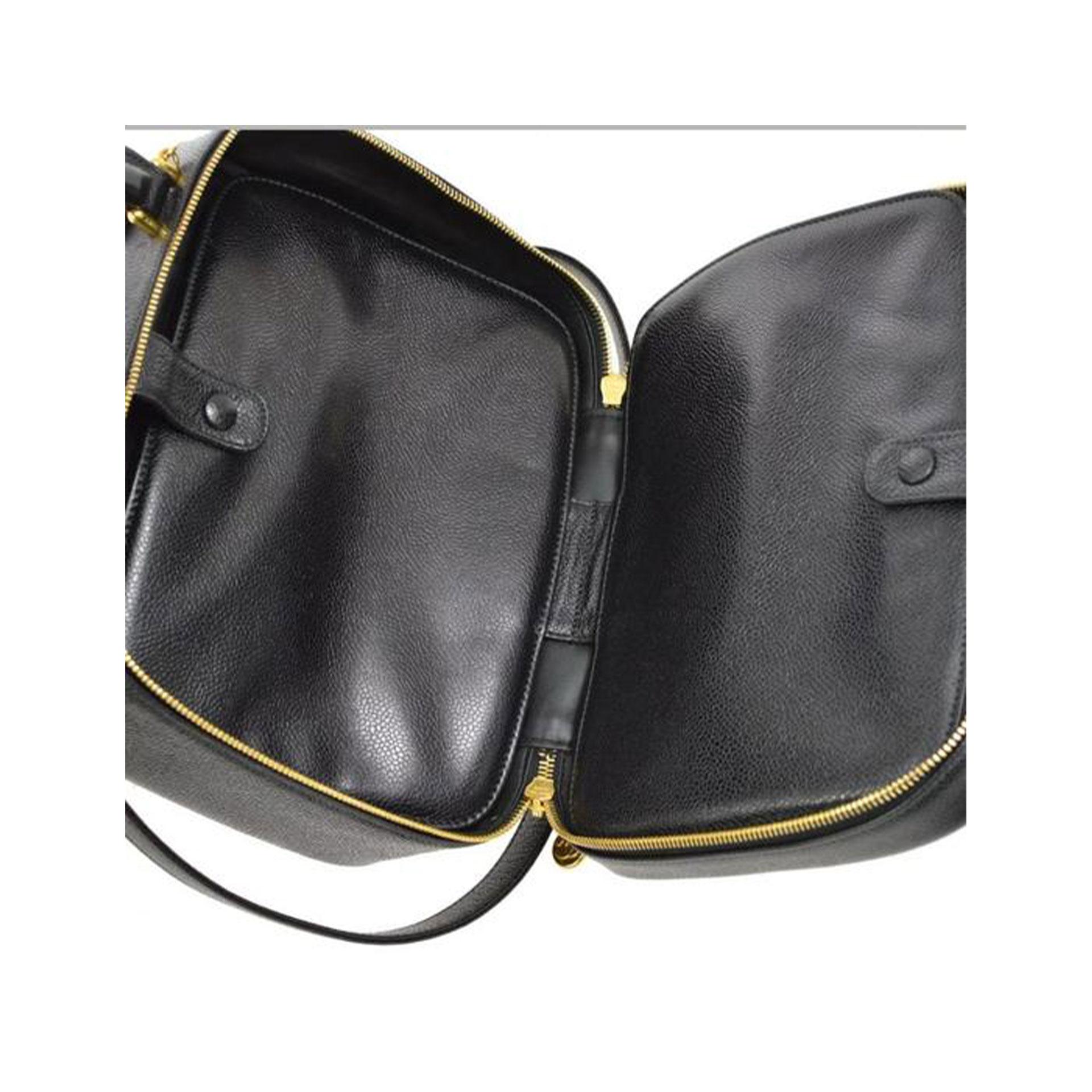 Chanel Black Caviar Leather Vanity Case Large Top Handle Tote For Sale 1