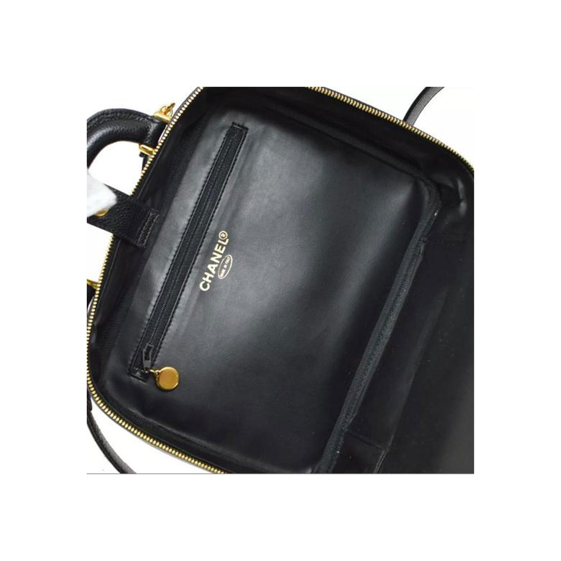 Chanel Black Caviar Leather Vanity Case Large Top Handle Tote For Sale 2