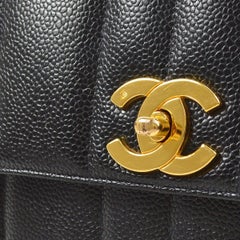CHANEL Black Caviar Leather Vertical Gold Evening Classic Shoulder Flap Bag