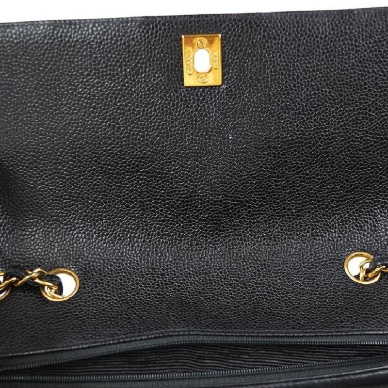Women's CHANEL Black Caviar Leather Vertical Gold Evening Classic Shoulder Flap Bag For Sale