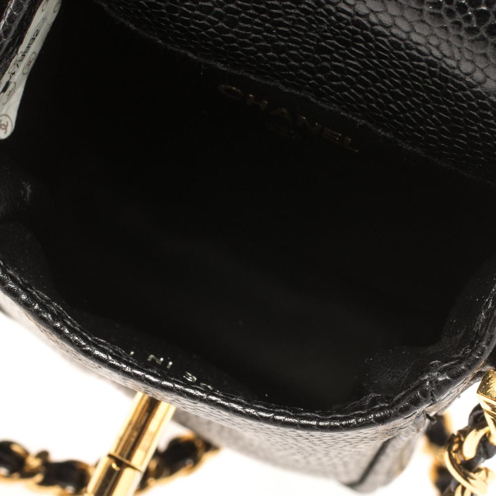 Chanel Black Caviar Leather Vintage CC Chain Phone Holder 3