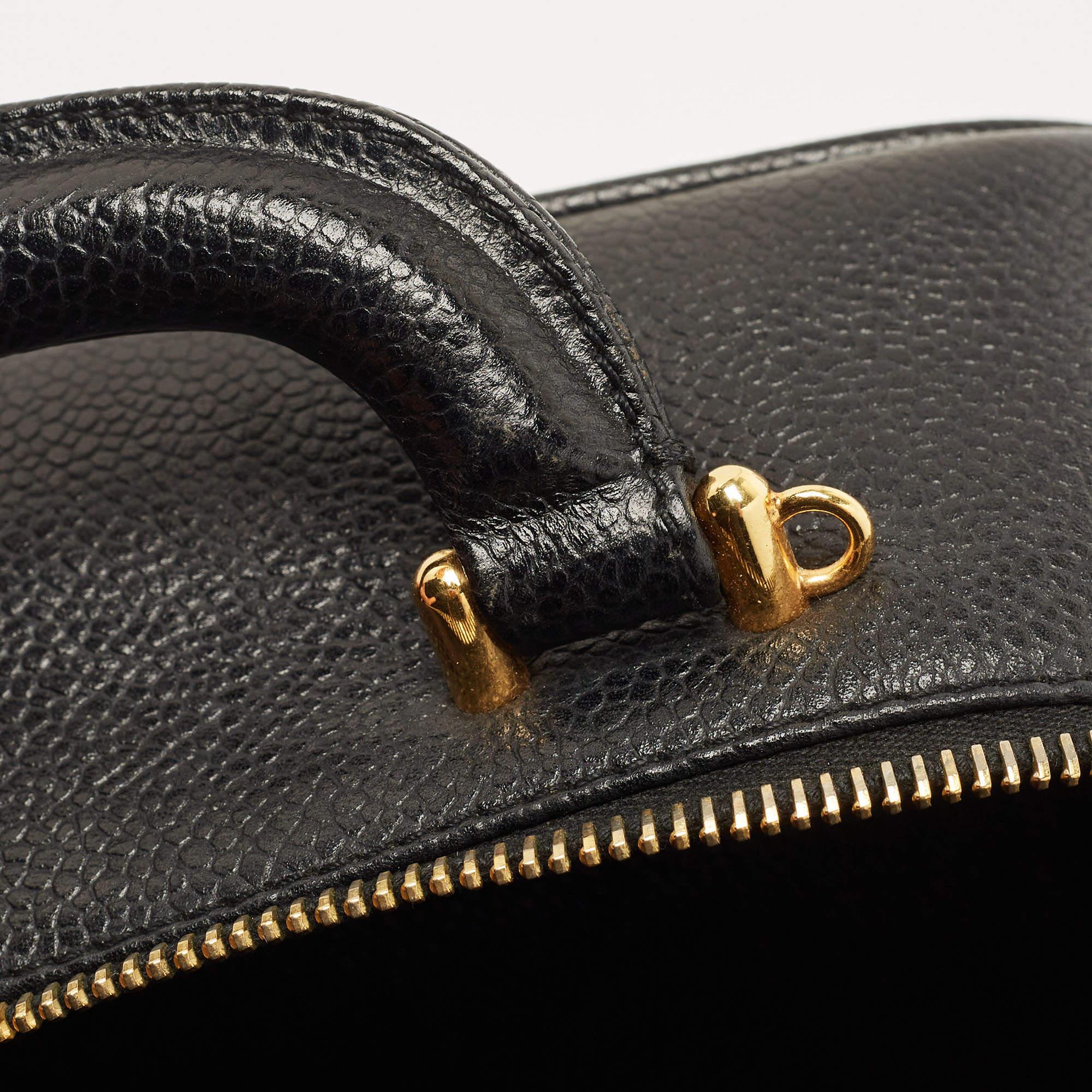 Chanel Black Caviar Leather Vintage CC Timeless Vanity Top Handle Bag 6