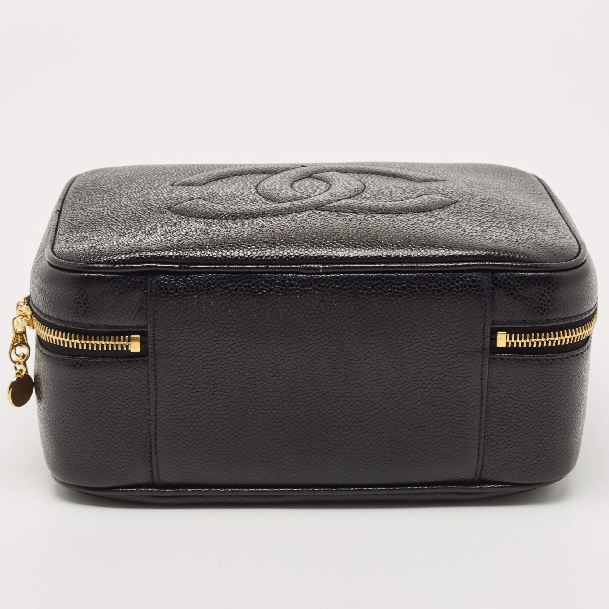 Chanel Black Caviar Leather Vintage CC Timeless Vanity Top Handle Bag 1