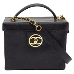 Chanel Black Caviar Leather Vintage CC Vanity Case Bag
