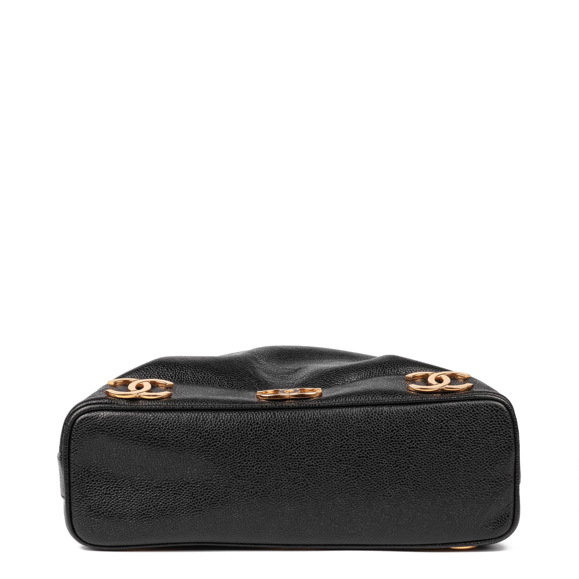 CHANEL Black Caviar Leather Vintage Classic Logo Trim Bucket Bag with Pouch 2