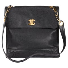 CHANEL Black Caviar Leather Vintage Classic Shoulder Bag