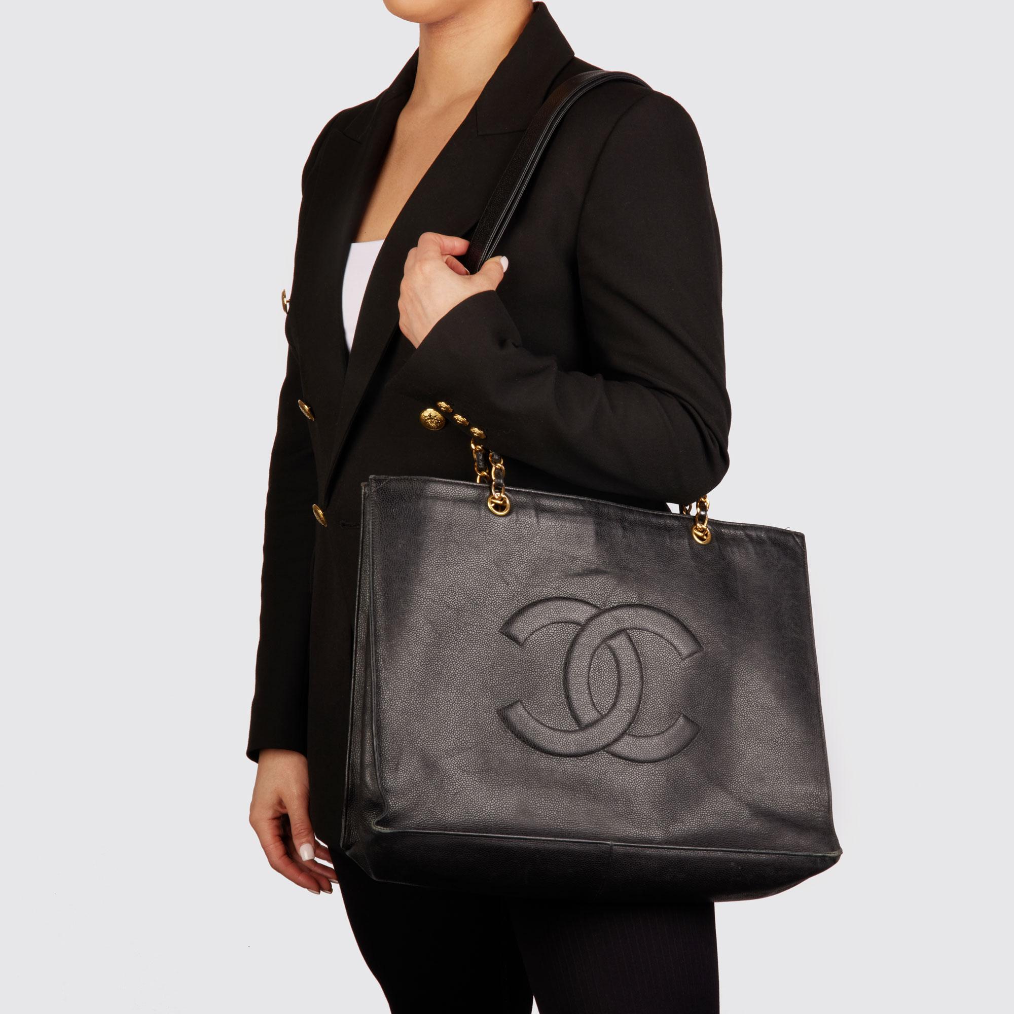 CHANEL Black Caviar Leather Vintage Jumbo XL Timeless Shopping Tote 5