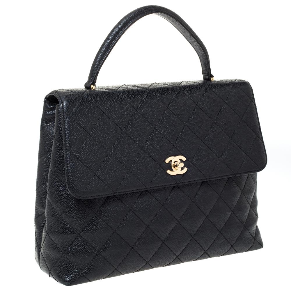 Chanel Black Caviar Leather Vintage Kelly Bag In Good Condition In Dubai, Al Qouz 2