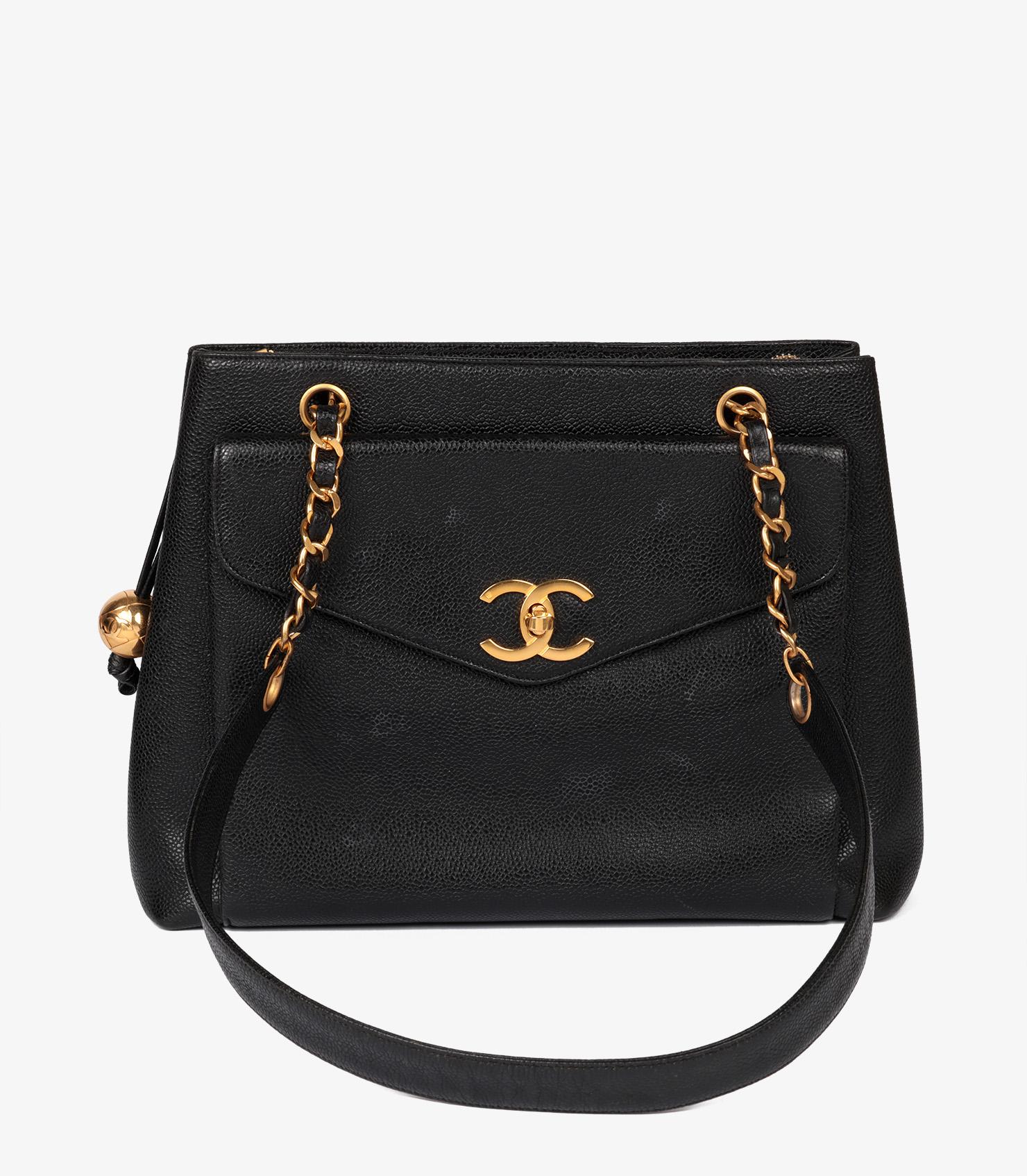 Chanel Schwarz Kaviar Leder Vintage Large XL Classic Shoulder Tote im Angebot 7