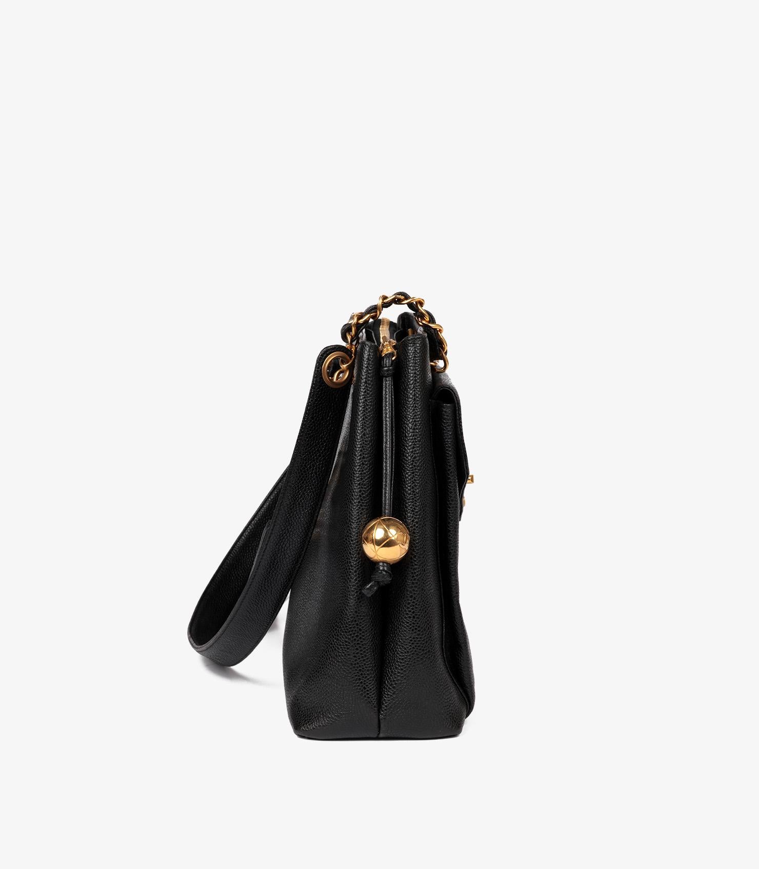 Chanel Schwarz Kaviar Leder Vintage Large XL Classic Shoulder Tote Damen im Angebot