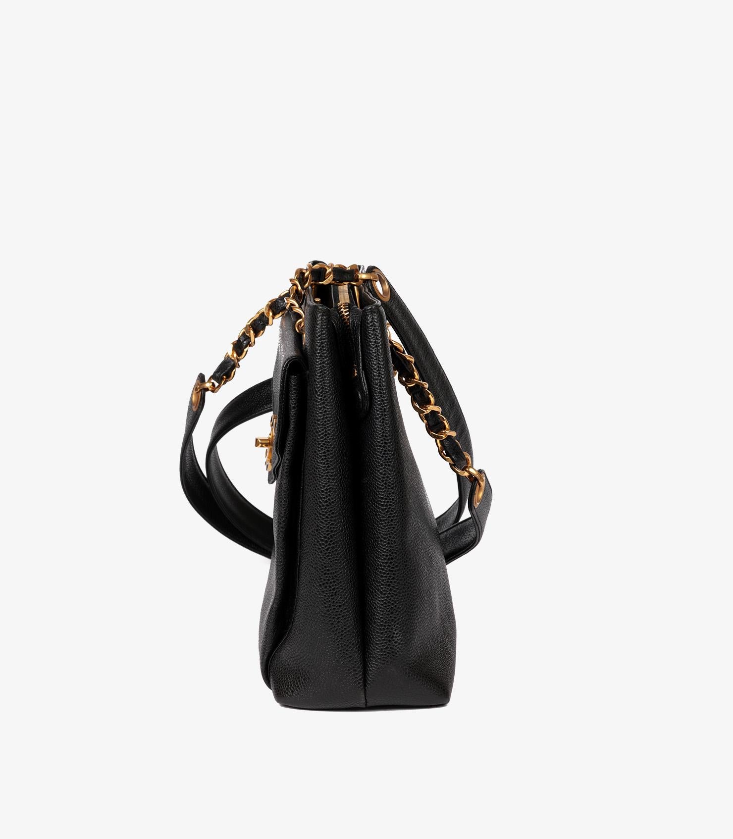 Chanel Schwarz Kaviar Leder Vintage Large XL Classic Shoulder Tote im Angebot 1