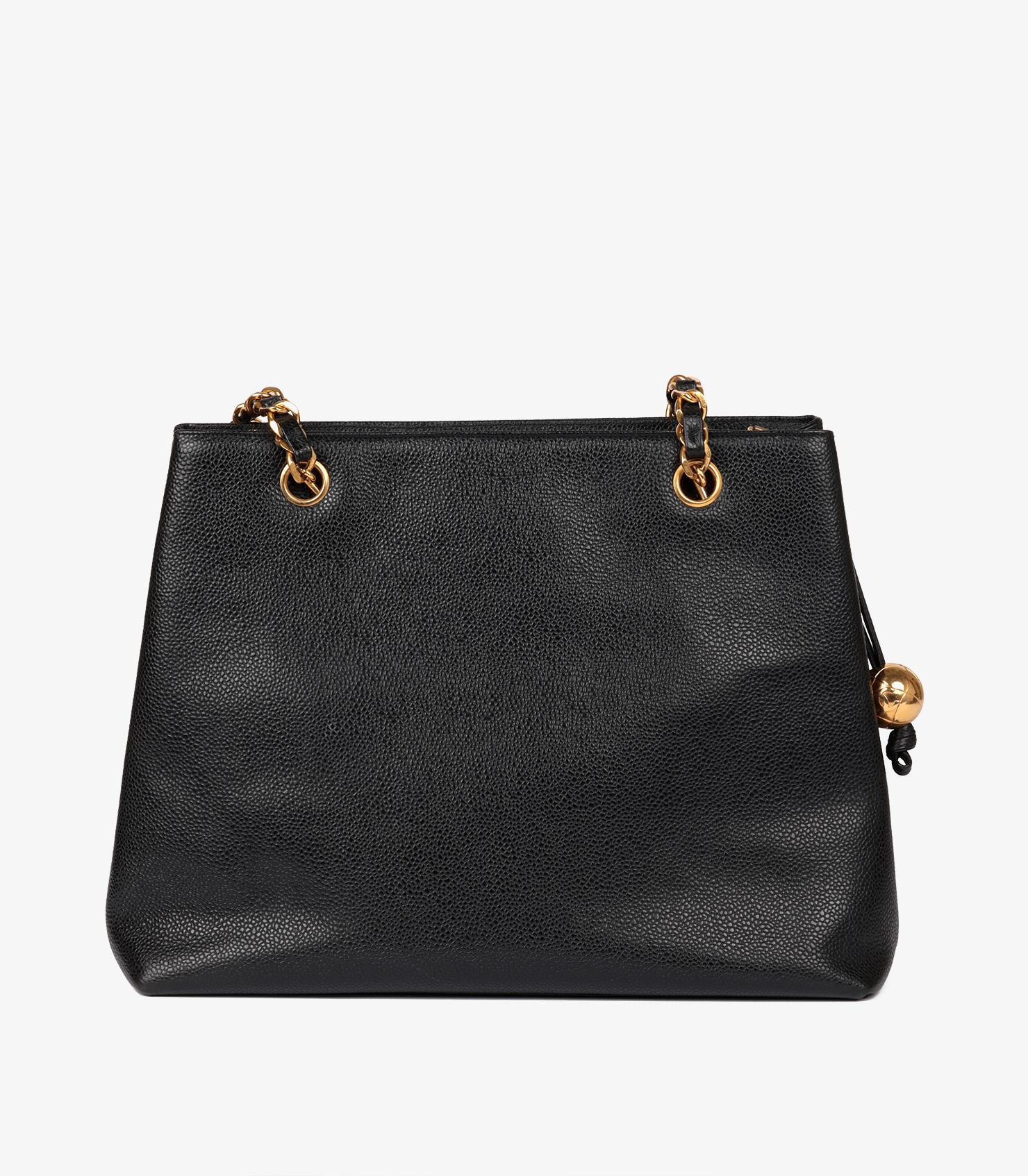 Chanel Schwarz Kaviar Leder Vintage Large XL Classic Shoulder Tote im Angebot 2