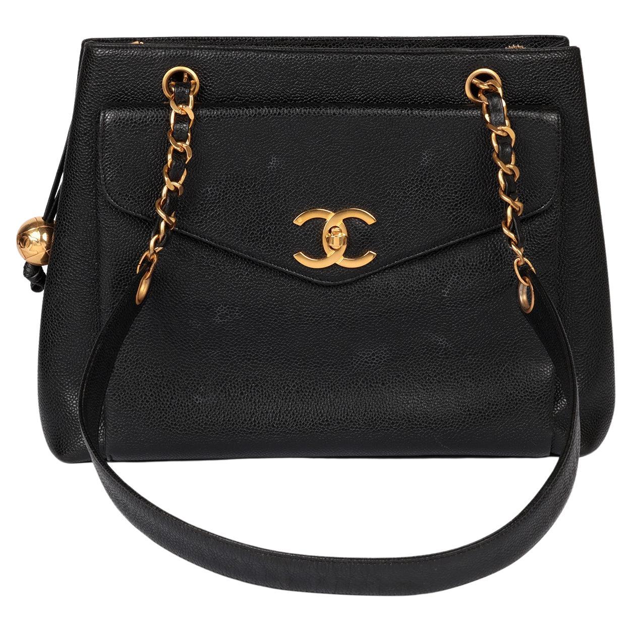 Chanel Schwarz Kaviar Leder Vintage Large XL Classic Shoulder Tote im Angebot
