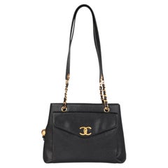 Chanel Black Caviar Leather Vintage Large XL Classic Shoulder Tote